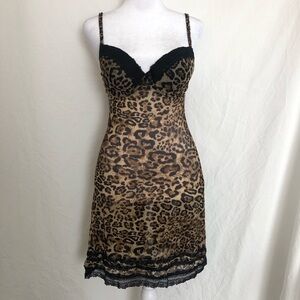 Leopard Print Lace Trim Slip Dress